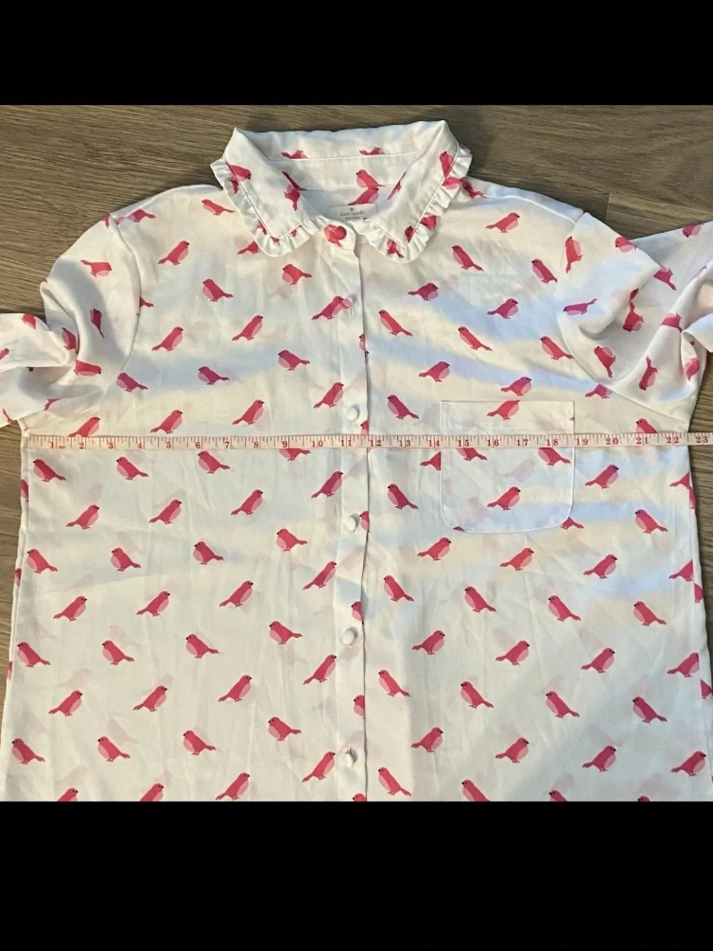 kate spade White Button-Up Nightshirt Dress with Pink Bird Print
